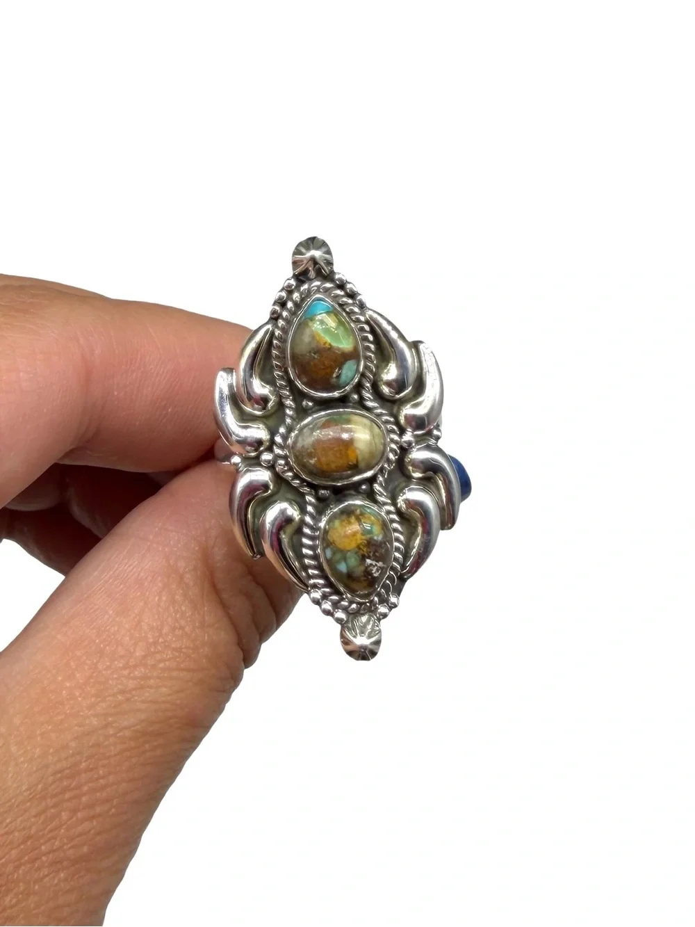 Royston Turquoise Ring Solid 925 Sterling Silver Adjustable Size 8 - 10.5